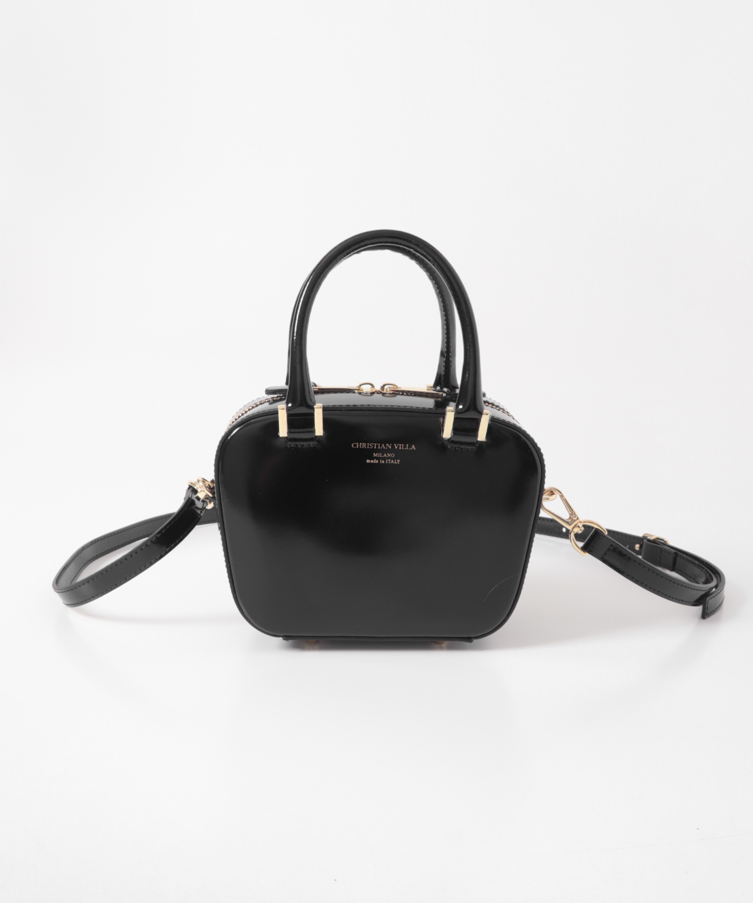 CHRISTIAN VILLA　エナメルカーフレザーショルダーバッグ BLACK -0